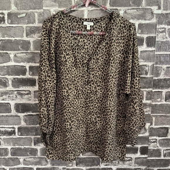 Garnet Hill blouse top shirt Brown leopard print 100% silk - Picture 1 of 12